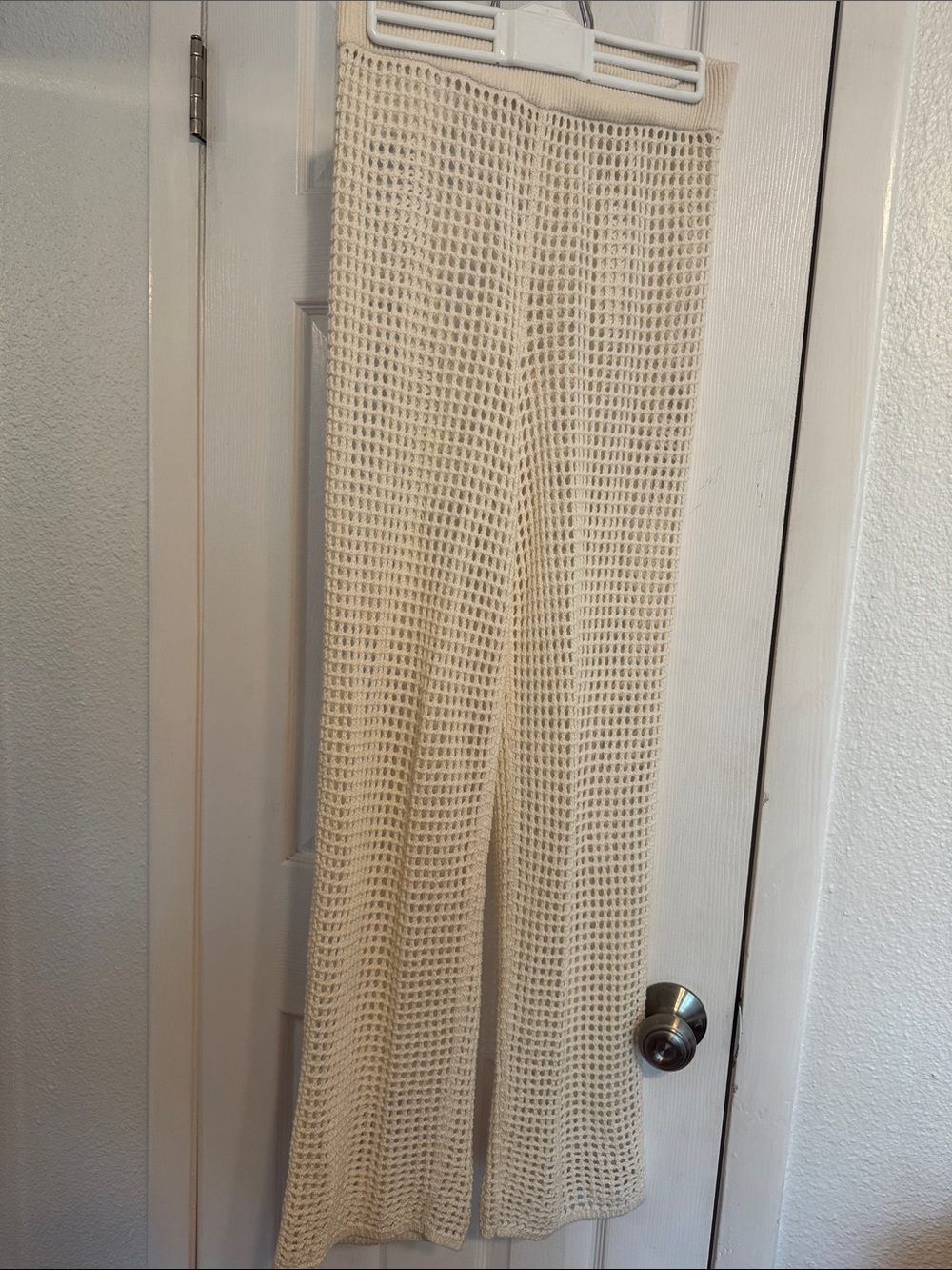 Abercrombie & Fitch Cream Open-Weave Wide-Leg Pants